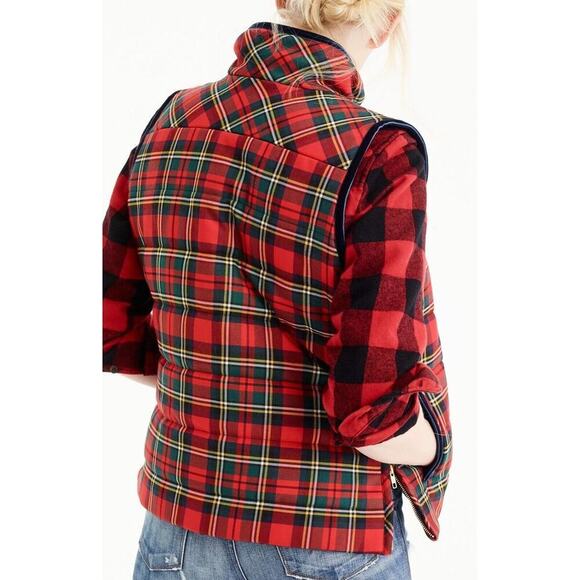 J. Crew Tartan plaid mountain puffer wool blend vest velvet trim sz medium new - Picture 3 of 9